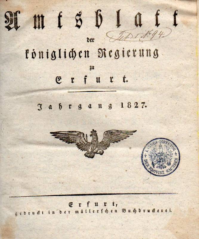 Erfurt: Amtsblatt der Königlichen Regierung  Jahrgang 1827 