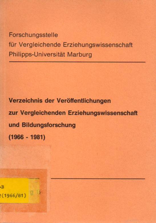 Philipps-Universität Marburg  Verzeichnis der Veröffentlichungen zur Vergleichenden Erziehungs 