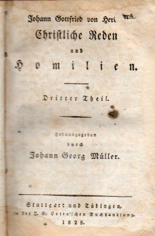 Herder,Johann Gottfried von  Christliche Reden und Homilien Dritter Theil 