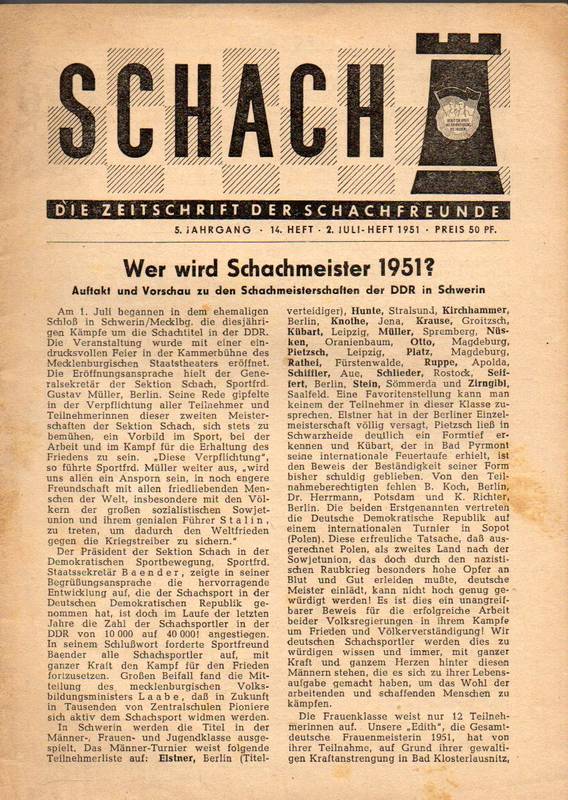 Schach  Schach 5.Jahrgang 1951 Hefte Nr.14 und 21/22 (2 Hefte) 