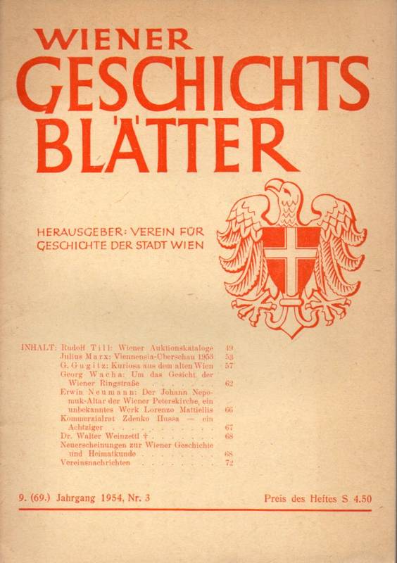Wiener Geschichtsblätter  Wiener Geschichtsblätter 9. (69.) Jahrgang 1954 Heft Nr.3 
