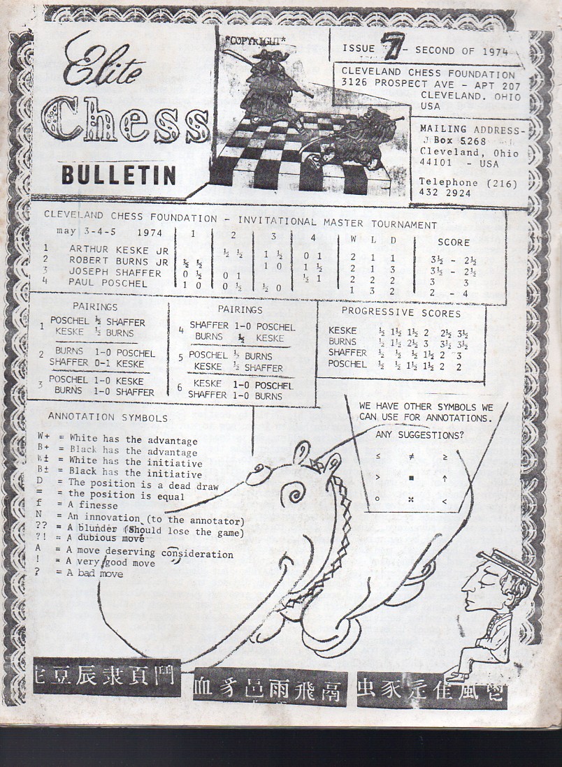 Cleveland Chess Foundation  Elite Chess Bulletin Issue 7 - Second of 1974 
