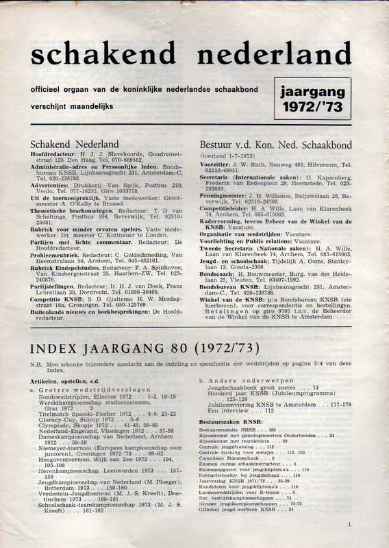 Schakend Nederland  Schakend Nederland 80 Jaargang 1972/73 Heft 1-12 (12 Hefte) 