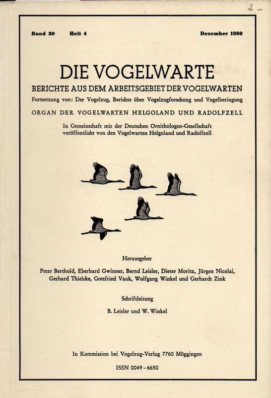 Die Vogelwarte  Die Vogelwarte Band 30 1980, Heft 4 (1 Heft) 