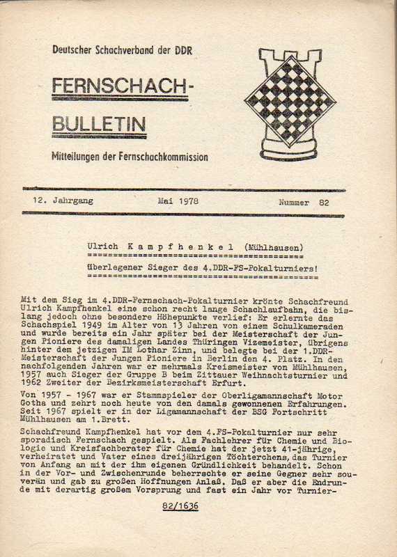 Deutscher Schachverbund der DDR  Fernschach-Bulletin 12.Jahrgang 1978 Hefte Nr.81 und 82 (2 Hefte) 
