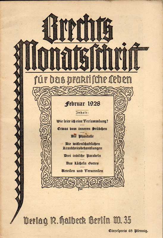 Brechts Monatsschrift für das praktische Leben  Brechts Monatsschrift für das praktische Leben 12.Jahrgang 1928 