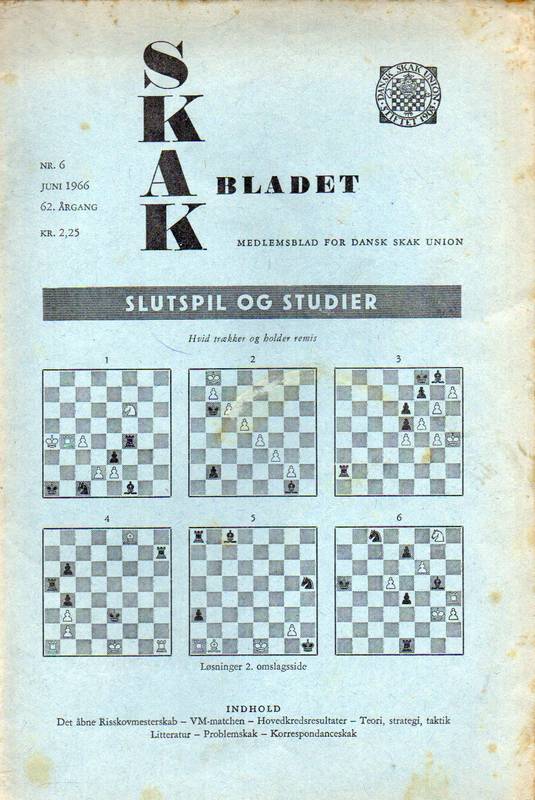 Dansk Skak Union  Skak Bladet 62 Argang 1966 Heft Nr.6 (1 Heft) 