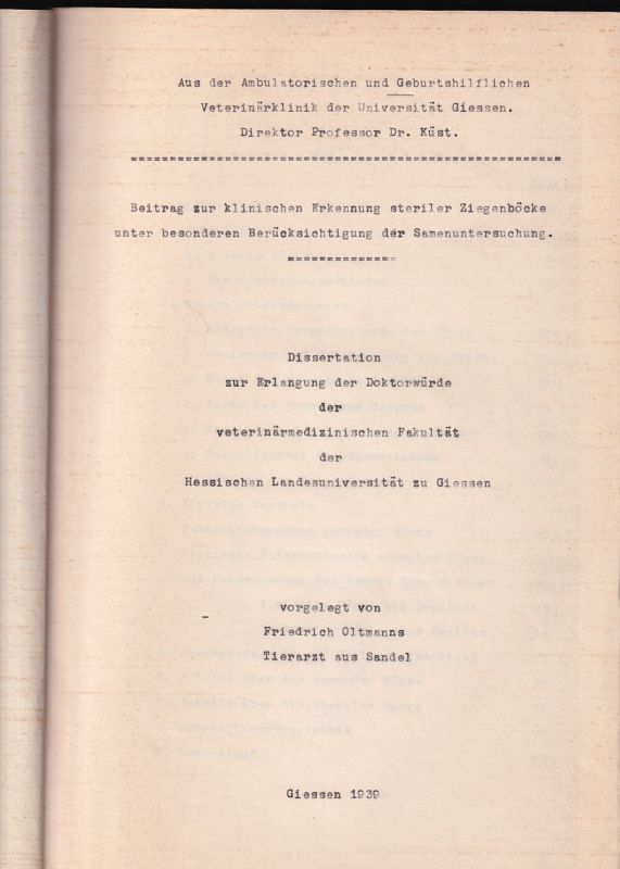 Oltmanns,Friedrich  Beitrag zur klinischen Erkennung steriler Ziegenböcke unter 