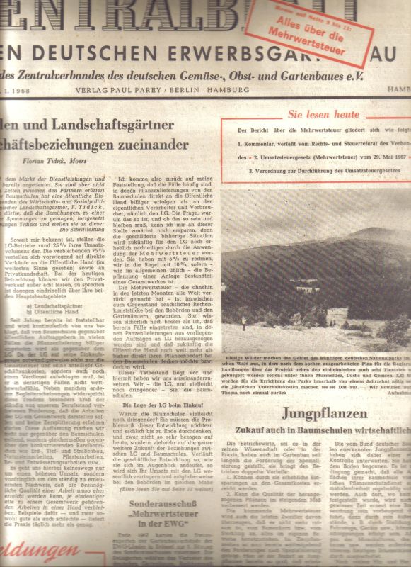 Zentralblatt für den Deutschen Erwerbsgartenbau  Zentralblatt für den Deutschen Erwerbsgartenbau 20.Jahrgang 1968 