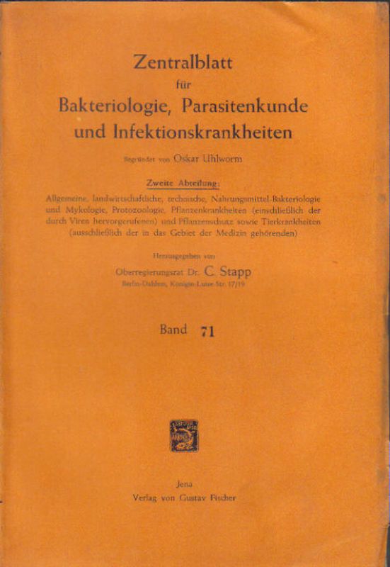 Centralblatt für Bakteriologie, Parasitenkunde  Centralblatt für Bakteriologie, Parasitenkunde 2.Abteilung 71.Band 