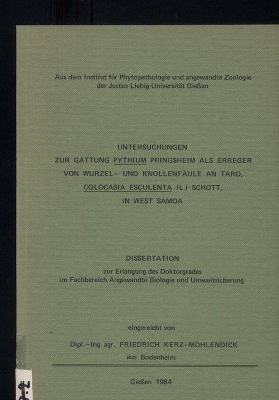 Kerz-Möhlendick,Friedrich  Untersuchungen zur Gattung Pythium Pringsheim als Erreger von 