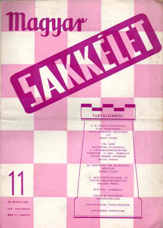 A Magyar nepközatrsasag minisztertanacsa  Magyar Sakkelet  Nr.11  (Schachzeitschrift) 