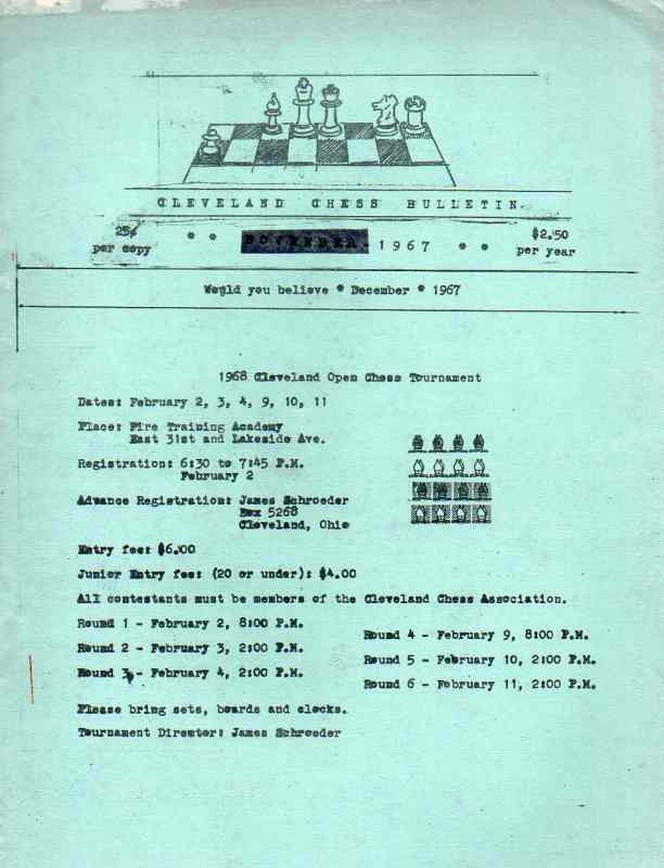 Cleveland Chess Association  1968 Cleveland Open Chess Tournament 
