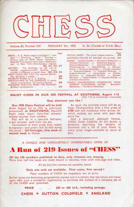 Chess  Schachbulletin Vol.20 Nr.239, February 1955 
