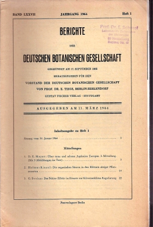Deutsche Botanische Gesellschaft  Band 77.Jahrgang 1964.Heft 1 bis 11 und Sondernummer (12 Hefte) 