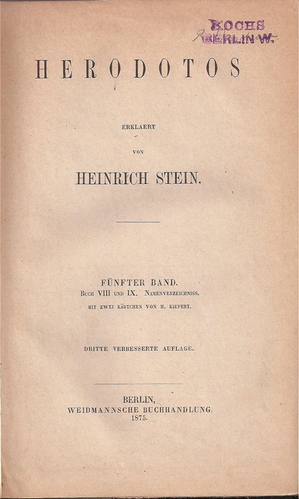 Stein,Heinrich  Herodotos Fünfter Band: Buch VIII und IX 