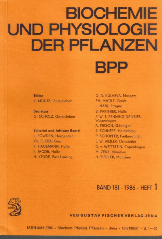 Biochemie und Physiologie der Pflanzen  181.Band 1986 Heft 1 bis 9 (9 Hefte) vollständig 