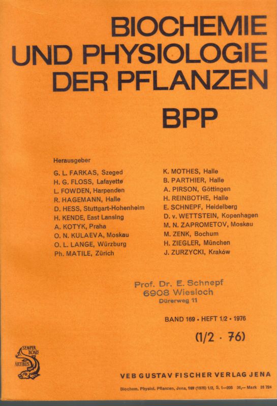 Biochemie und Physiologie der Pflanzen  169.Band 1976 Heft 1/2 bis 6 (5 Hefte) vollständig 