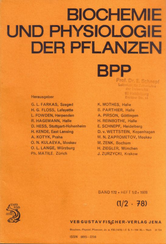 Biochemie und Physiologie der Pflanzen  Biochemie und Physiologie der Pflanzen 172.Band 1978 Heft 1/2 bis 6 