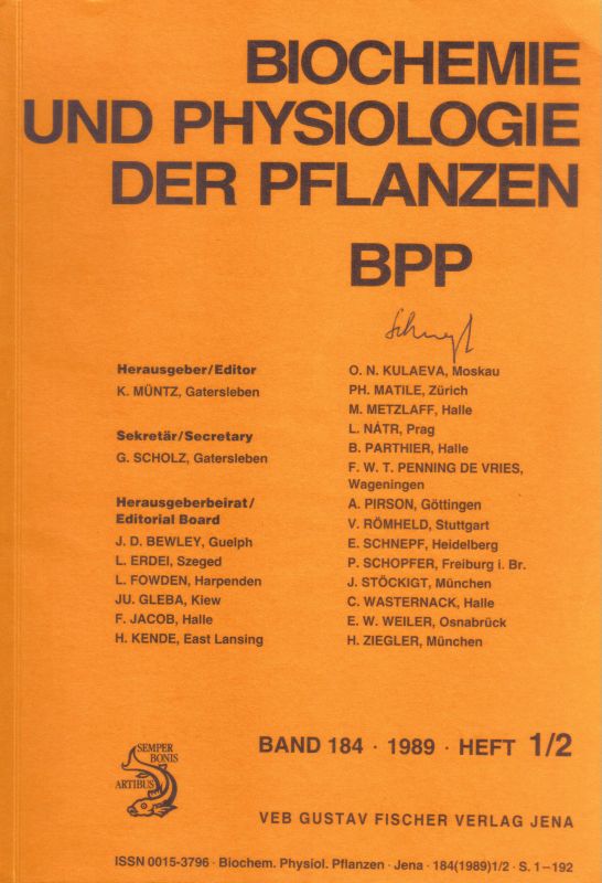 Biochemie und Physiologie der Pflanzen  Biochemie und Physiologie der Pflanzen 184.Band 1989 Heft 1/2 bis 5/6 