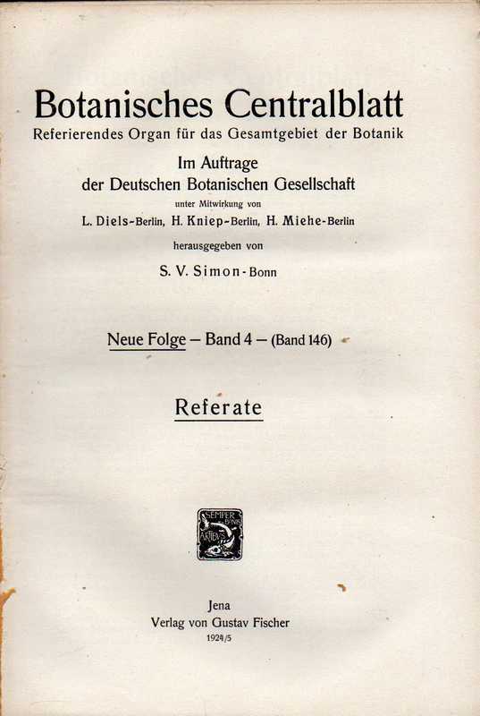 Botanisches Centralblatt  Neue Folge Band 4 (Band 146) 1924/5 Heft 1-15 
