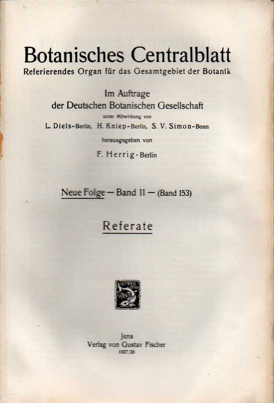 Botanisches Centralblatt  Neue Folge Band 11 (Band 153) 1927/28 Heft 1/2-15 