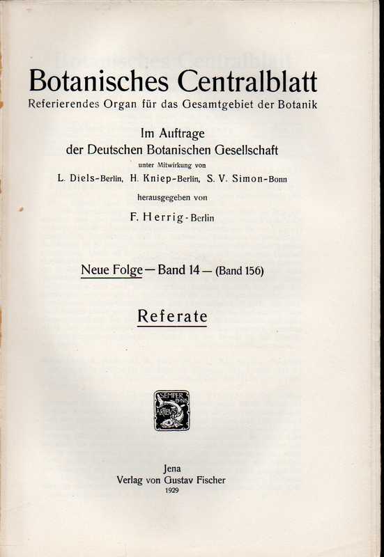 Botanisches Centralblatt  Neue Folge Band 14 (Band 156) 1929 Heft 1/2-15 