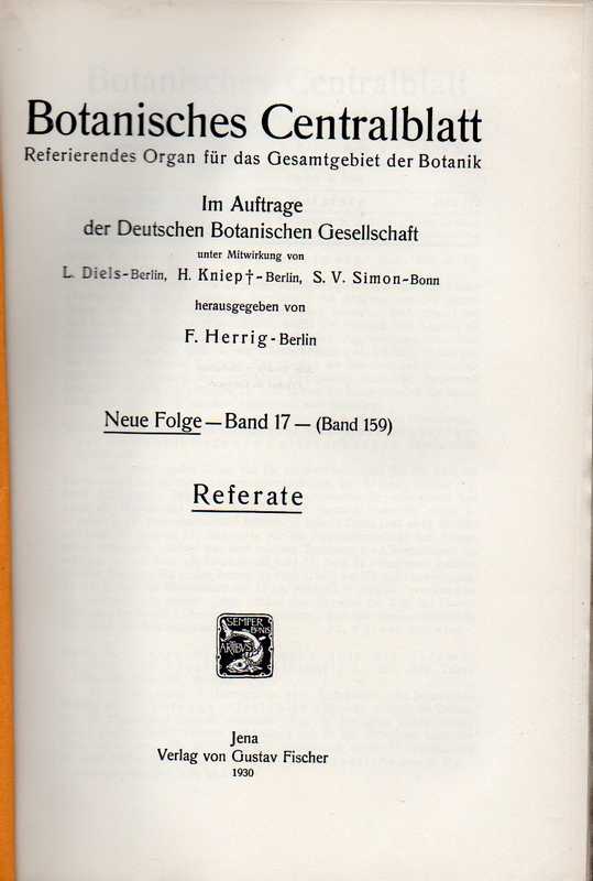 Botanisches Centralblatt  Neue Folge Band 17 (Band 159) 1930 Heft 1/2-15 