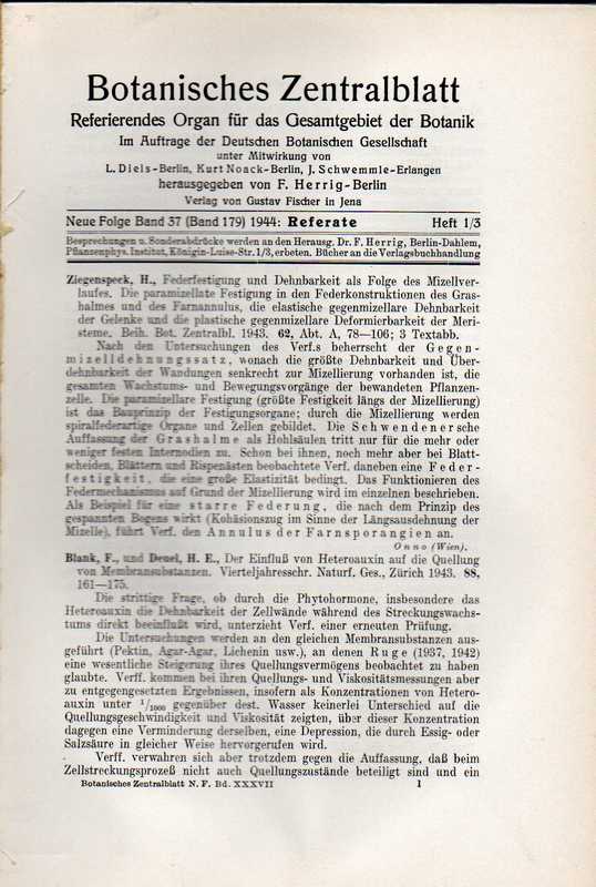 Botanisches Centralblatt  Neue Folge Band 37 (Band 179) 1944 Heft 1/3-8 