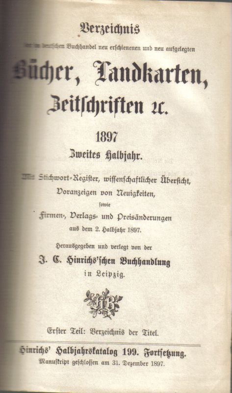 Hinrichs (Hsg.)  Verzeichnis der im deutschen Buchhandel neu erschienenen und 