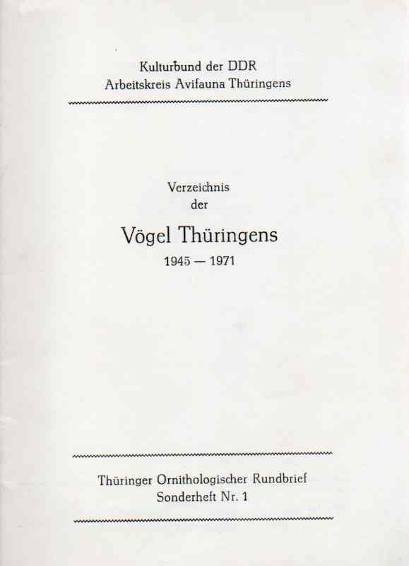 Thüringer Ornithologischer Rundbrief  Verzeichnis der Vögel Thüringens 1945-1971 