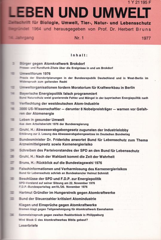 Bruns,H.  Leben und Umwelt 14.Jahrgang 1977 und 15.Jahrgang 1978 (1 Band) 