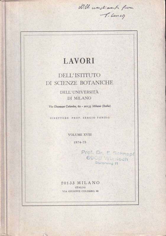 Institute of Botanical Sciences of Milan  Publications Volume XVIII. 1974-75. No. 576 bis 650 