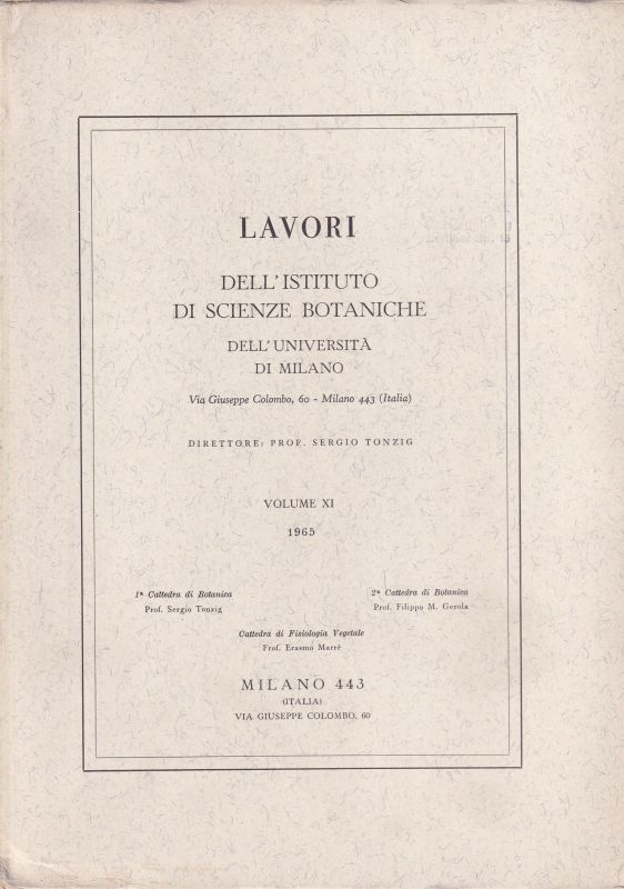 Institute of Botanical Sciences of Milan  Publications Volume XI. 1965. No. 297 bis 330 