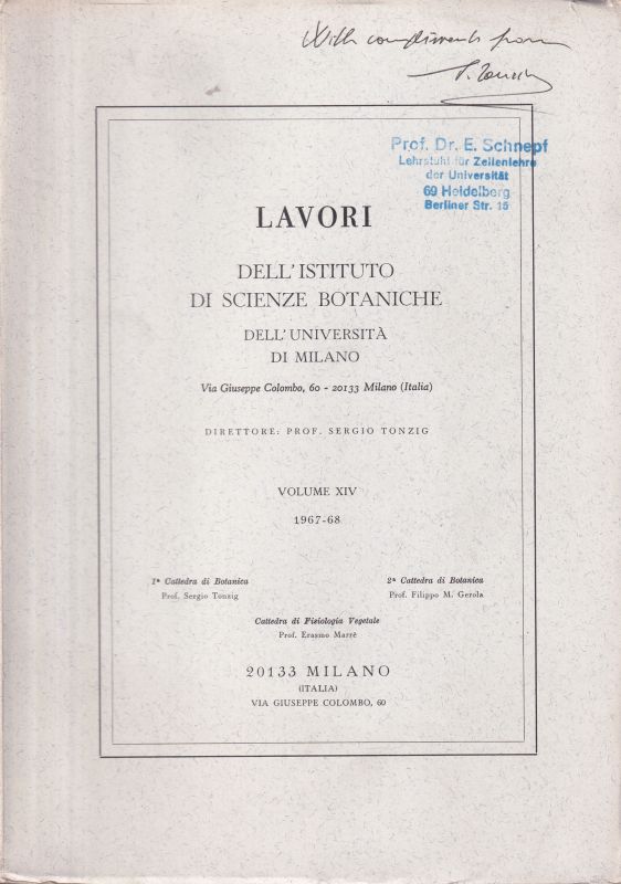 Institute of Botanical Sciences of Milan  Publications Volume XIV. 1967-68. No. 399 bis 424 
