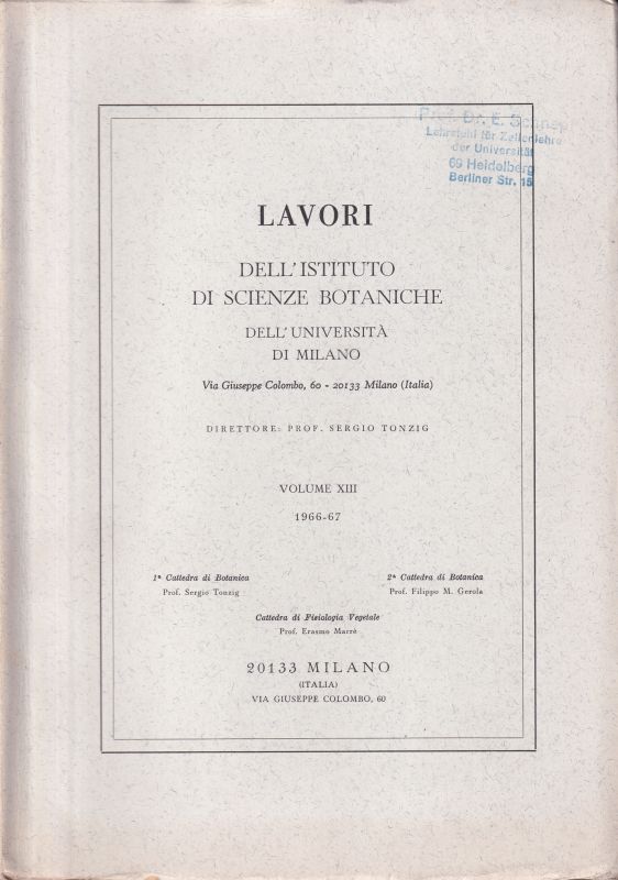 Institute of Botanical Sciences of Milan  Publications Volume XIII. 1966-67. No. 365 bis 398 