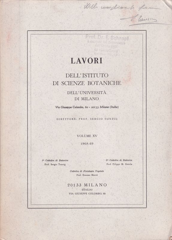 Institute of Botanical Sciences of Milan  Publications Volume XV. 1968-69. No. 426 bis 469 