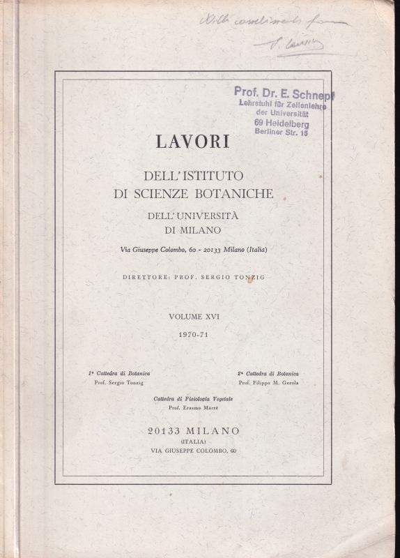 Institute of Botanical Sciences of Milan  Publications Volume XVI. 1970-71. No. 470 bis 501 
