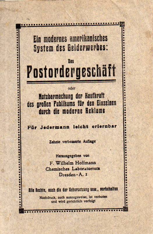Hoffmann,F.Wilhelm(Hsg.)  Das Postordergeschäft.Ein komplett ausgearbeitetes System zum 