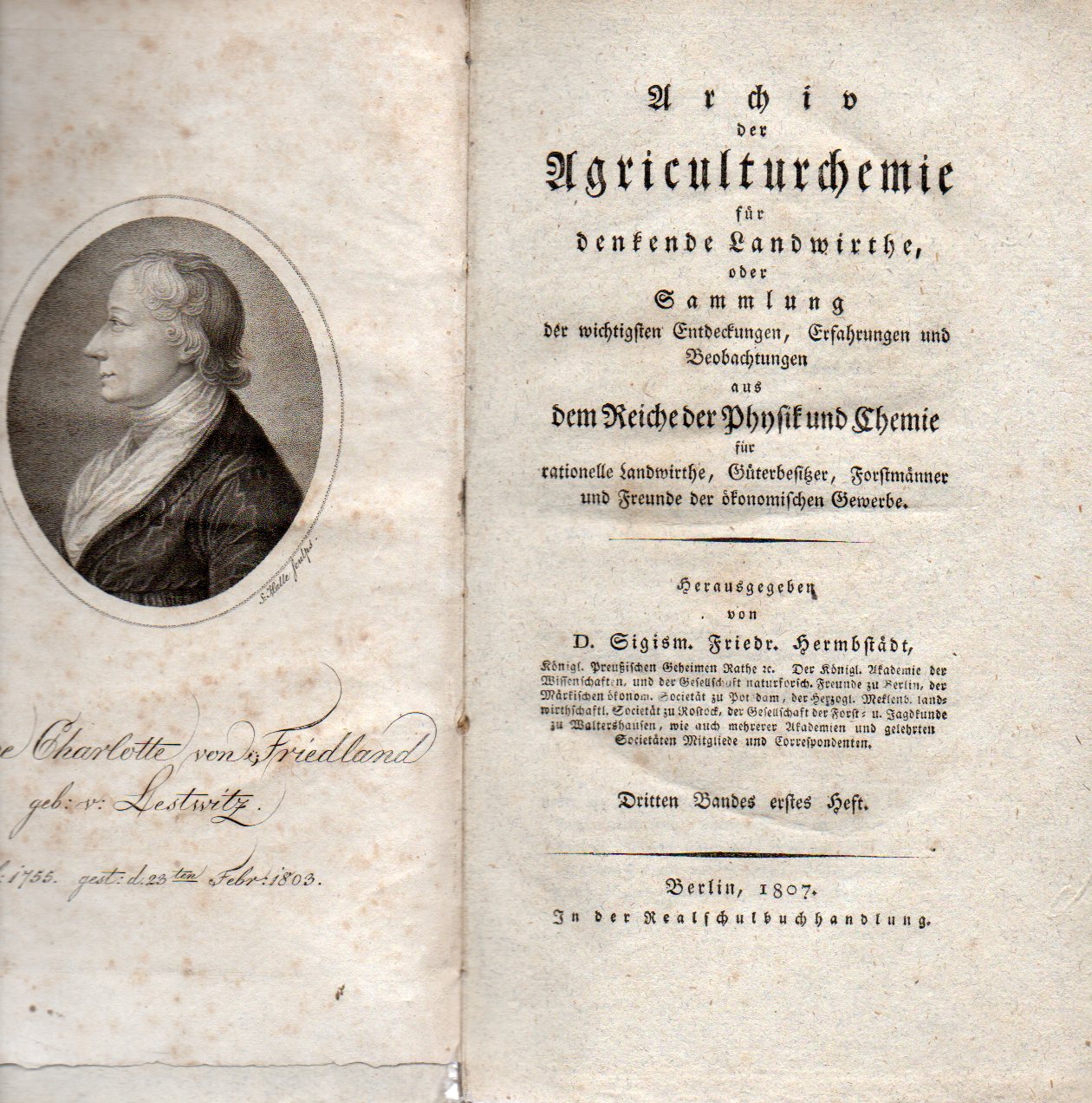 Hermbstädt,Sigismund Friedrich (Hsg.)  Archiv der Agriculturchemie für denkende Landwirthe, 
