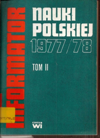 Centrum Informacji Naukowej  Informator Nauki Polskiej 1977/78 Tome II 