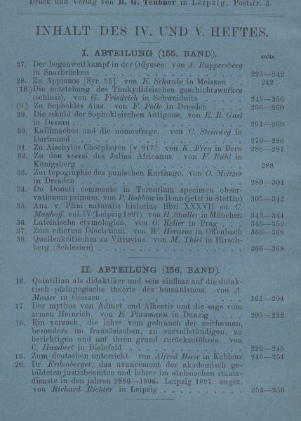 Neue Jahrbücher für Philologie und Paedagogik  LXVII.Jahrgang 1897.155. und 156.Band.4.und 5.Heft(in einem Band) 