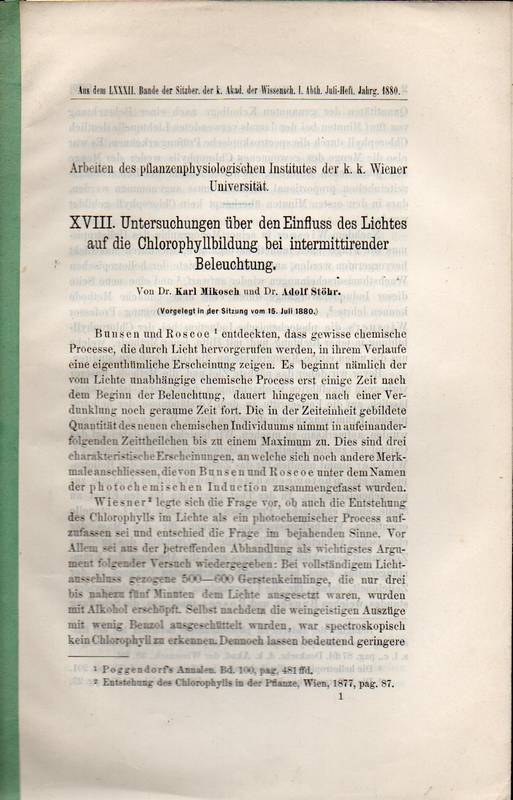 Mikosch,Karl+Adolf Stöhr  XVIII. Untersuchungen über den Einfluss des Lichtes auf die 