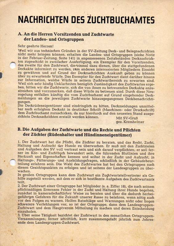 Verein für Deutsche Schäferhunde (SV)  Nachrichten des Zuchtbuchamtes Jahr 1964 