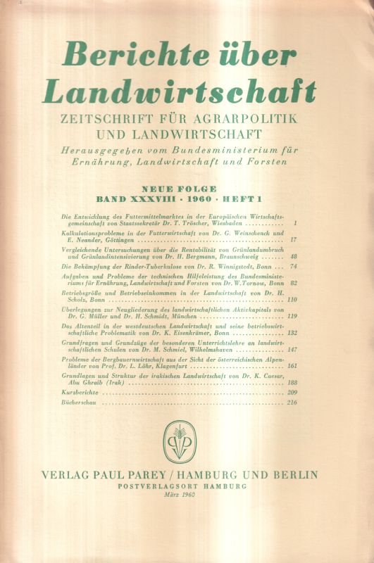 Berichte über Landwirtschaft  Berichte über Landwirtschaft Neue Folge 38.Band 1960 