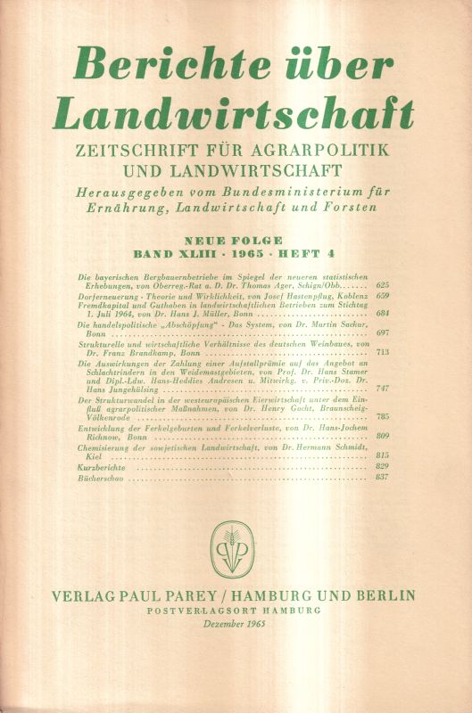 Berichte über Landwirtschaft  Berichte über Landwirtschaft Neue Folge Band XLIII, 1965 