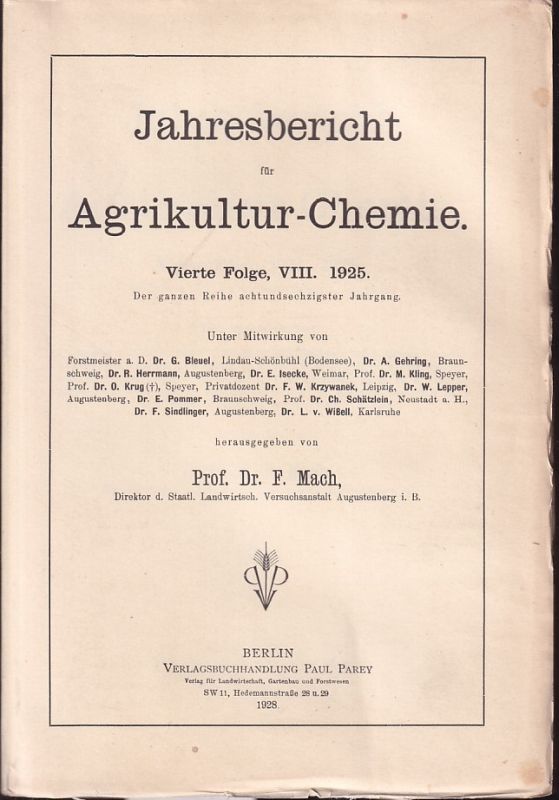 Jahresbericht für Agrikultur-Chemie  Jahresbericht für Agrikultur-Chemie Vierte Folge VIII.1925 