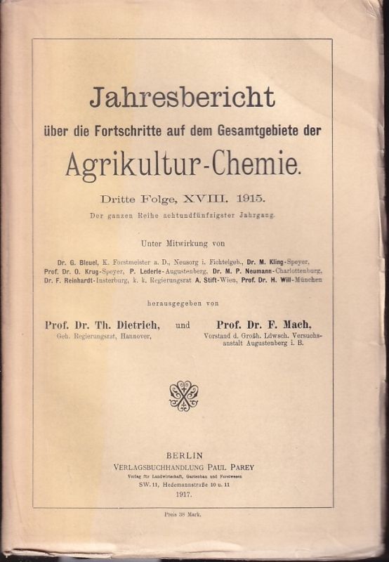 Dietrich,Th. Und F.Mach (Hsg.)  Jahresbericht über die Fortschritte auf dem Gesamtgebiete der 