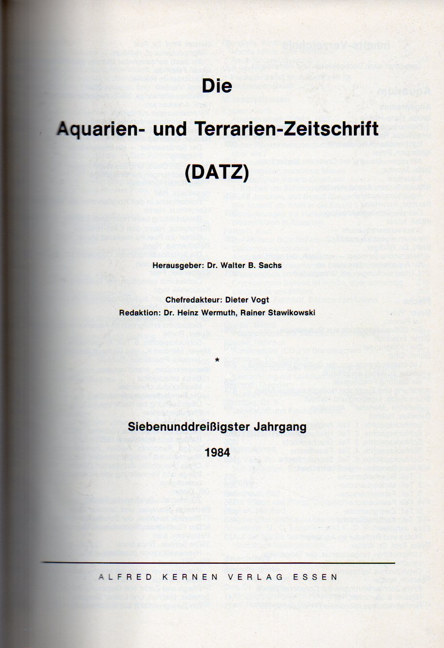 DATZ (Die Aquarien-und Terrarien-Zeitschrift)  37.Jg.1984 