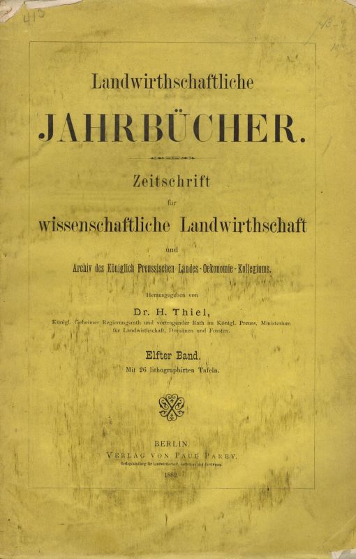 Landwirthschaftliche Jahrbücher  Landwirthschaftliche Jahrbücher Elfter Band 1882 